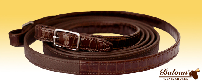 Narrow leather reins Baloun® with design leather brown croco