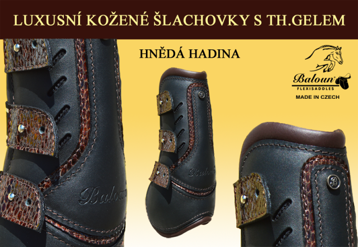 Baloun® černé kožené chrániče pro koně s designovou kůží hadina