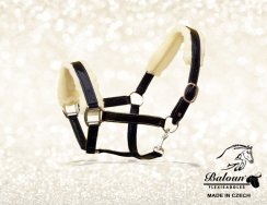 Černá kožená ohlávka Baloun® s vyměnitelným beránkem a designovou kůží černé kroko Černá kožená ohlávka Baloun® s vyměnitelným beránkem a designovou kůží černé kroko