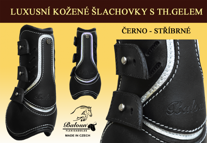 Tendon&Fetlock boots Baloun® -  made of black leather and silver design leather