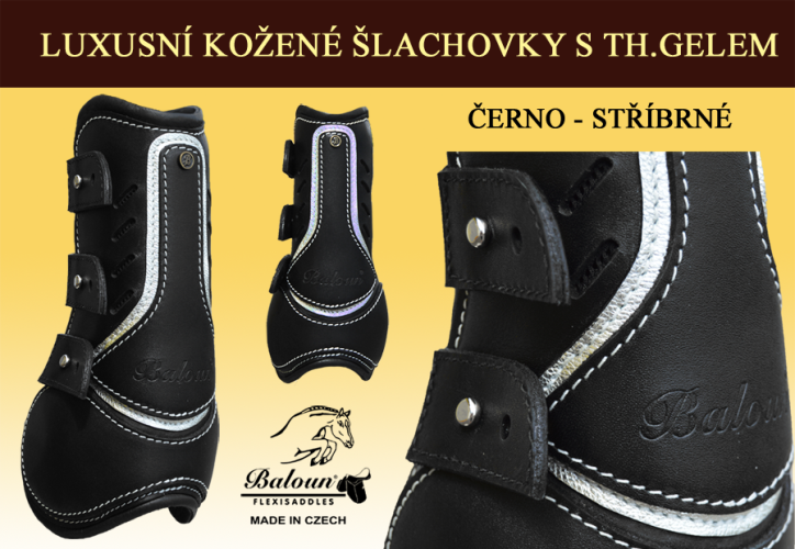 Baloun® černé kožené chrániče pro koně se stříbrnou designovou kůží 