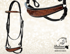 Bridle Baloun® with hannover noseband. Made of black leather and brown croco design leather