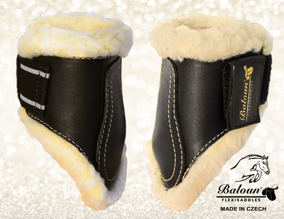 Fetlock boots Baloun® made of black leather with removable padding - sheepskin + neoprene