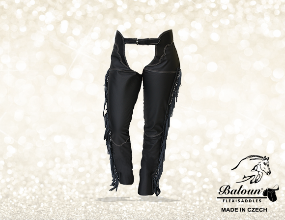 Full chaps Baloun® with fringes made of black smooth leather