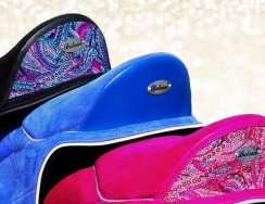 Profi pad Baloun® spring collection. Made of black, turquoise and dark pink velour leather