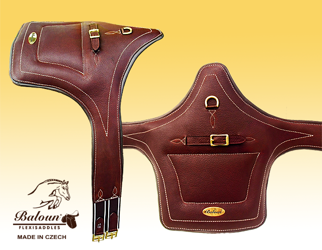 Jumping girth Baloun® with a shield. Made of brown chestnut leather