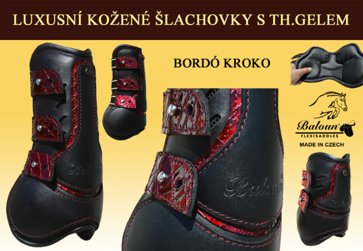 Tendon&Fetlock boots Baloun® -  made of black leather and Bordeaux design leather