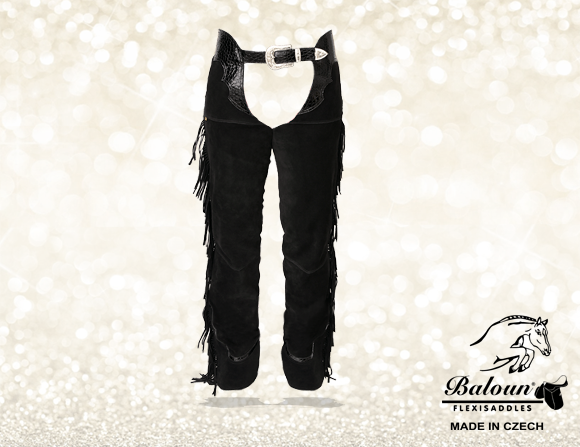 Western chaps Baloun® made of black velour leather - with fringes