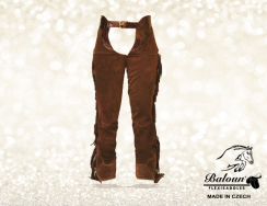 Western full chaps Baloun® made of dark brown velour leather with fringes.