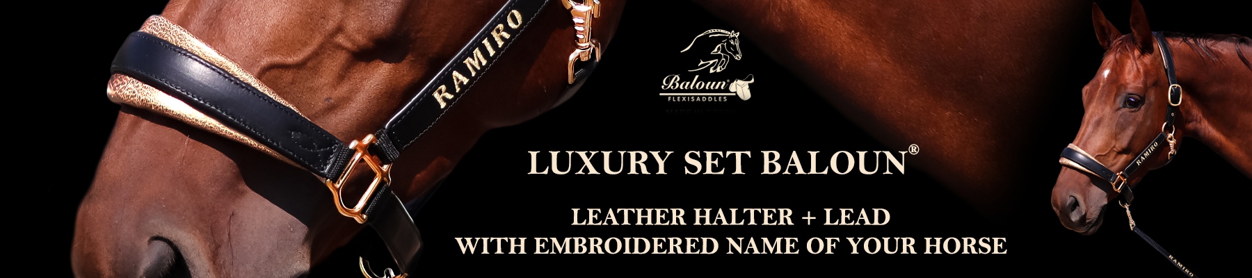 Luxury leather halters Baloun® with embroidered name