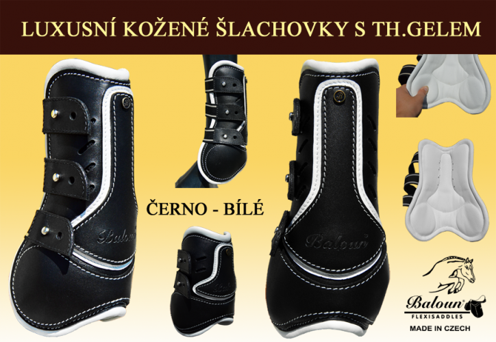Tendon&Fetlock boots Baloun® -  made of black leather and white design leather