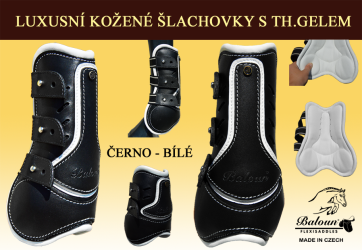 Baloun® černé kožené chrániče pro koně s bílou designovou kůží 