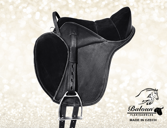 Horse saddle Baloun® for kids made of black leather with bright stitching - model 4