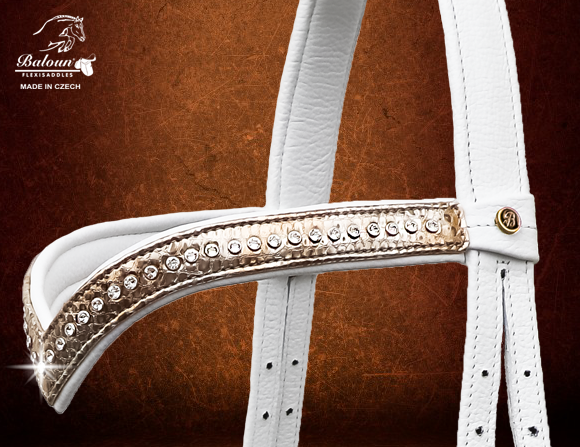 WHITE BRIDLE - with design leather - Type: White-gold bitless bridle with Swarovski