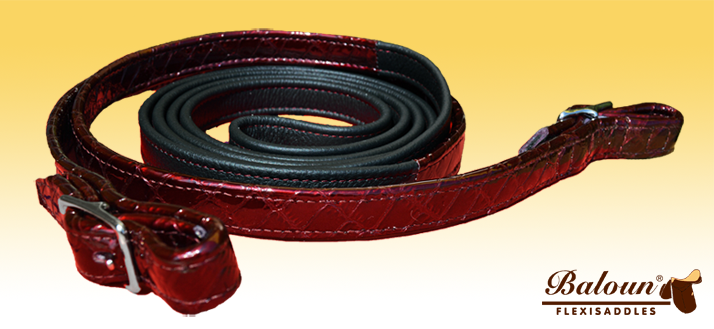 Leather reins Baloun®  made of black leather and design leather Bordeaux croco
