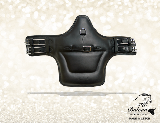 Jumping girth Baloun® with a shield. Made of black leather