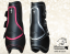 Pony tendon boots Baloun® made of black leather with pink and silver design leather. Complemented by Swarovski crystals