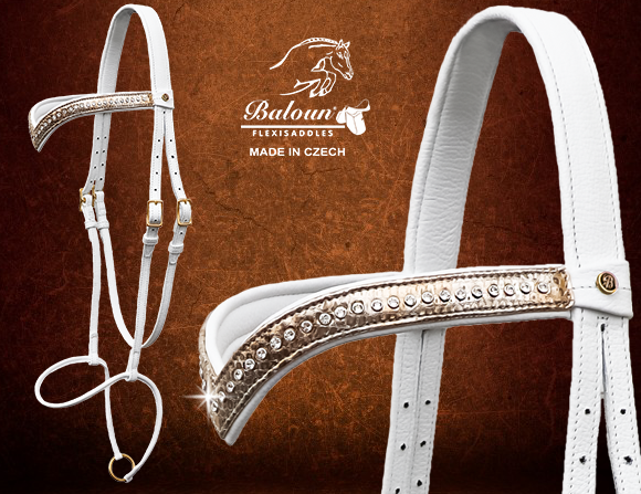 WHITE BRIDLE - with design leather - Type: White-gold bridle with Swarovski