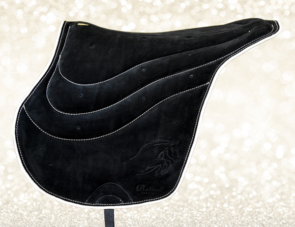 Fully gelled riding pad Baloun® - black velour leather with bright hem