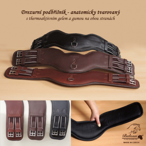 Anatomic girths Baloun® in different leather color. Black, mocca, chestnut